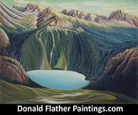 Original landscape painting titled Marvel Lake, Alberta and dated 1942 by renown Canadian Artist, Donald Flather